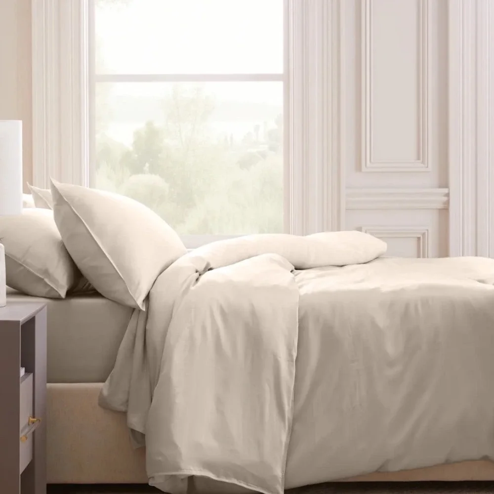 Quince Organic Bamboo Duvet Cover Set Full Queen Plus 2 Shams Sand Cooling NEW